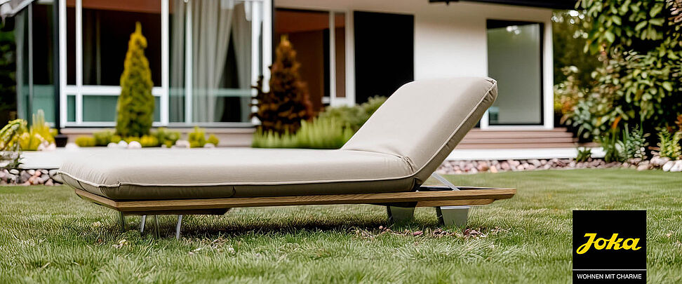 JOKA Butterfly Sunbed Design-Sonnenliege – Luxus-Gartenliege / Outdoorliege mit Polster – für Garten und Terrasse – hochwertige Sonnenliege – woodendesign Hamburg