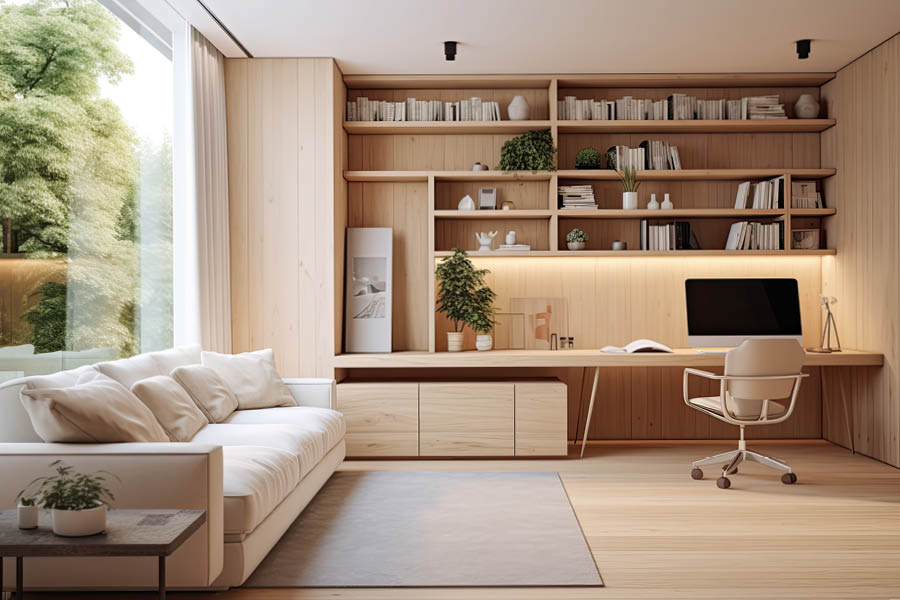 Maßgefertigtes Homeoffice mit integriertem Arbeitsplatz und Stauraumlösungen aus Holz | Aktuelles – Trends – News im Mai 2026 | Möbeltischlerei Tischlerei Möbeltischler Möbelmanufaktur Hamburg