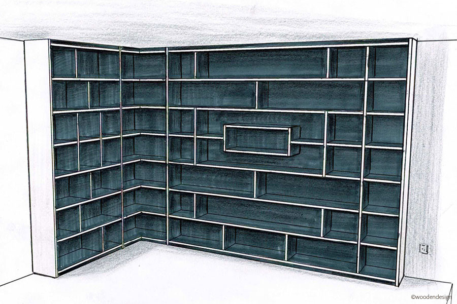Büromöbel für Arbeitszimmer & Homeoffice - Planung einer Regalwand für Bücher & Ordner im Arbeitszimmer - Möbeltischlerei woodendesign feine Möbel aus Hamburg