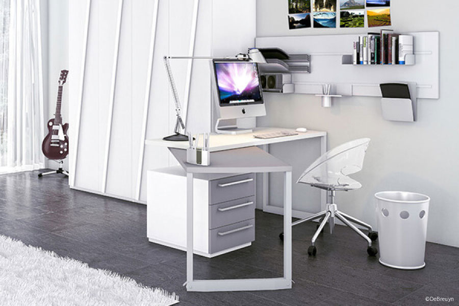 Büromöbel für Arbeitszimmer & Homeoffice - flexibel drehbarer Schreibtisch in weiß - Möbeltischlerei woodendesign feine Möbel aus Hamburg