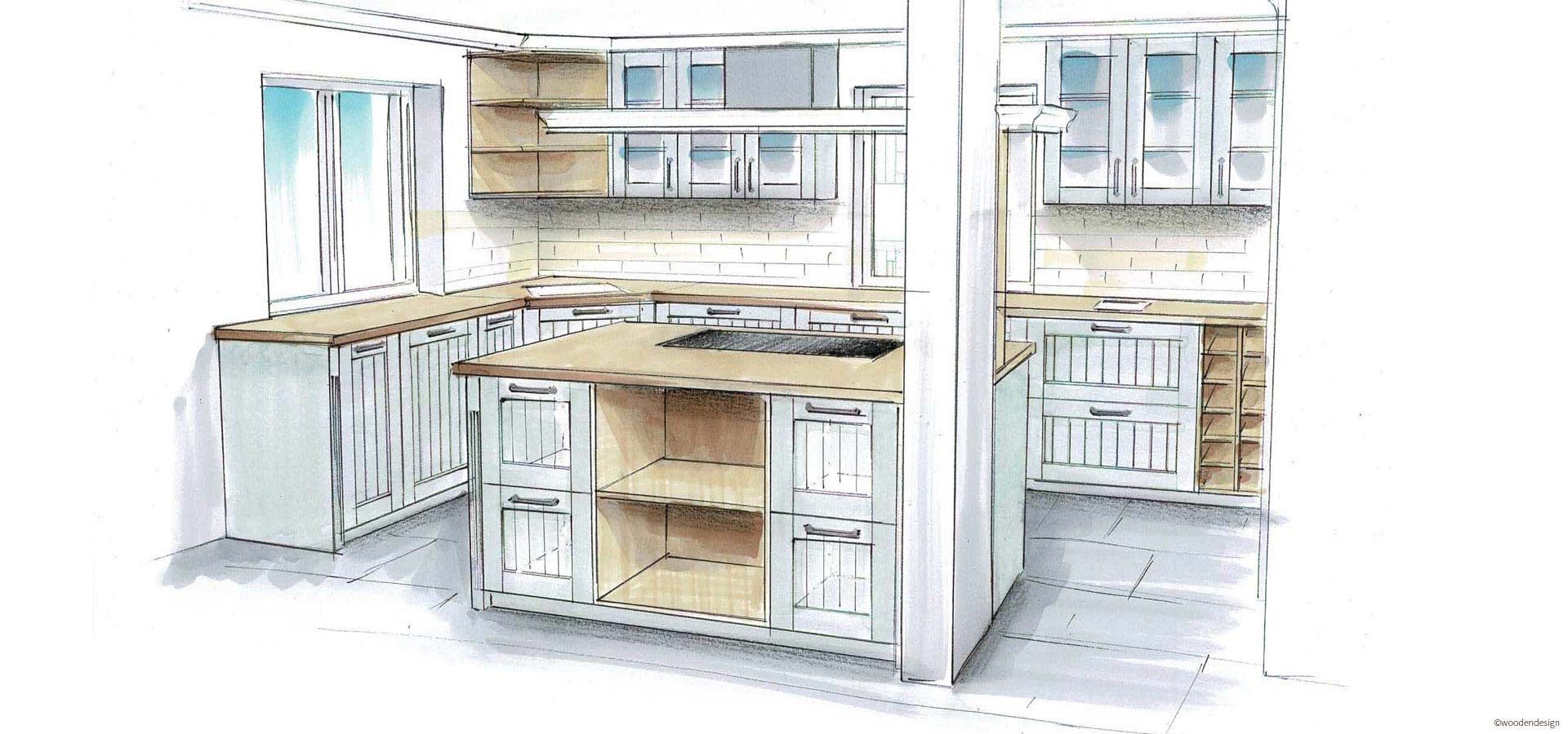 Landhausküche Küchenplanung Planungsskizze Vollholz Massivholz individuelle Traumküche aus Möbelmanufaktur aus Meisterhand Tischlermeister woodendesign Hamburg