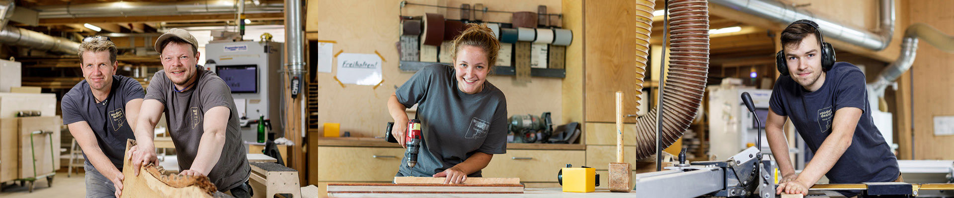 Mitarbeiter der Möbelmanufaktur woodendesign bilden ein starkes Team: Tim Bollens, Maike Starp, Leon Rickert