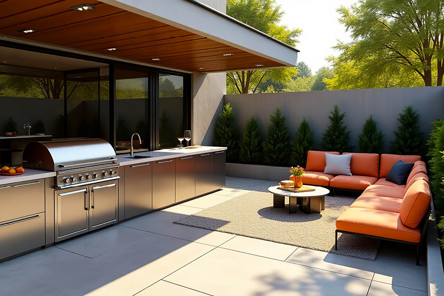 Gartenküche mit Loungeecke | Outdoorküche / Außenküche nach Maß und genau nach Ihren Wünschen von der Möbeltischlerei woodendesign feine Möbel aus Hamburg Möbeltischler Tischlerei Tischler