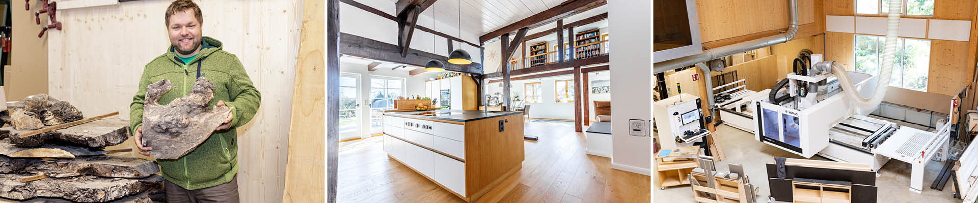 In der woodendesign Möbeltischlerei wird markantes Maserholz für individuelle Möbel ausgewählt und verarbeitet.