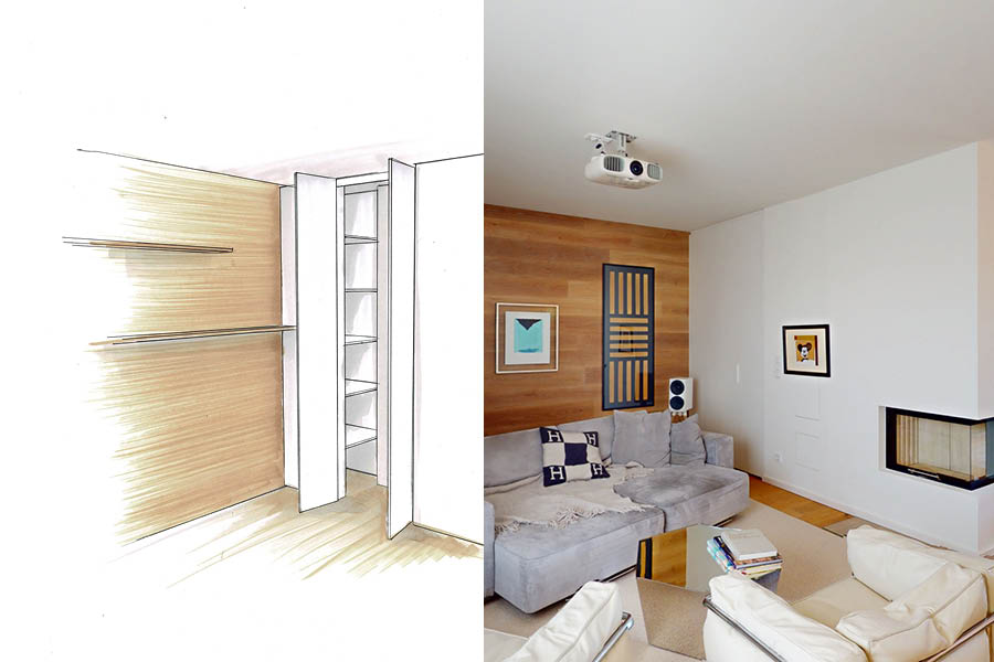 verdeckter Wandschrank mit Wandvertäfelung aus Holzpaneelen | Einbauschrank / Einbauschränke von der Möbeltischlerei woodendesign in Hamburg